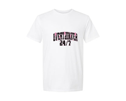 brand:Generic|color:White|Pink Overthinker Mental Health Graphic T-Shirt