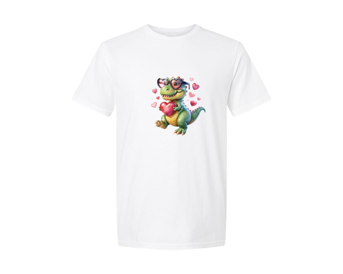 brand:Generic|color:White|Valentines Day T Rex Dino Love 3 Graphic T-Shirt