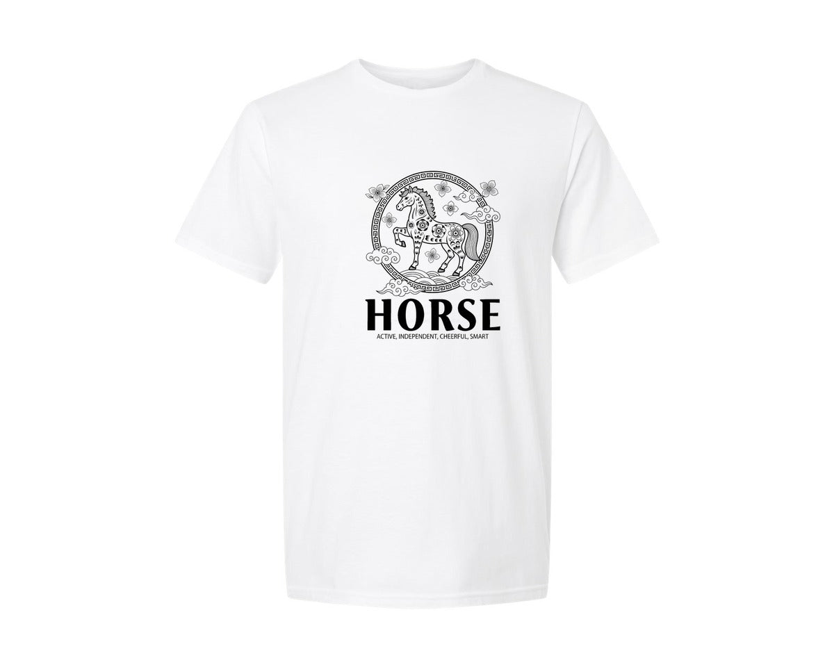brand:Generic|color:White|Chinese Zodiac Horse Graphic T-Shirt