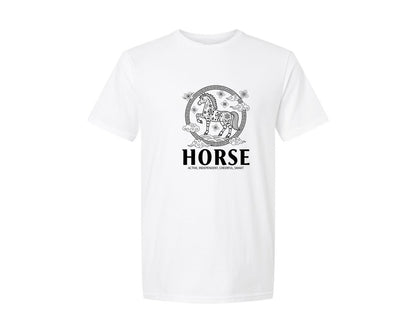 brand:Generic|color:White|Chinese Zodiac Horse Graphic T-Shirt