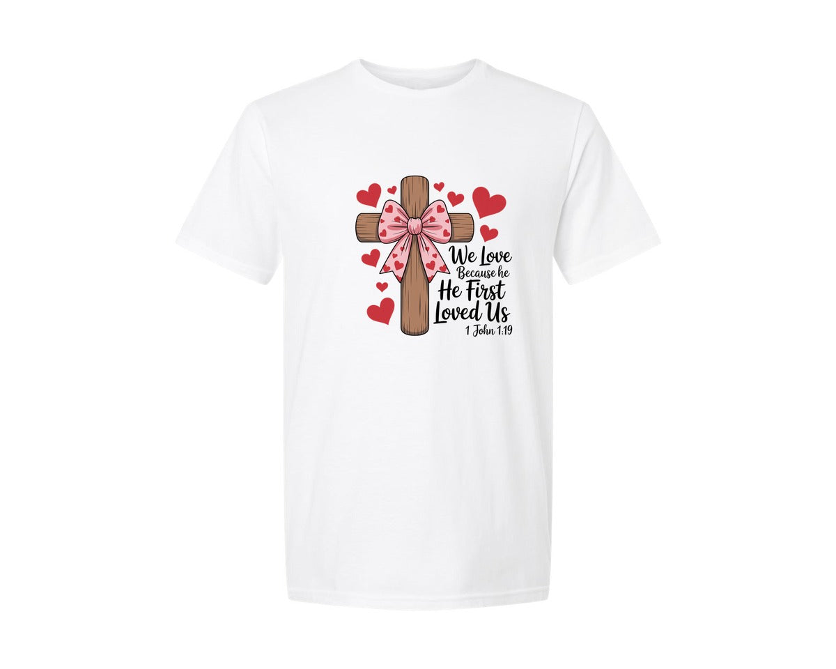 brand:Generic|color:White|Coquette Jesus Valentine Cross Bow 2 Graphic T-Shirt