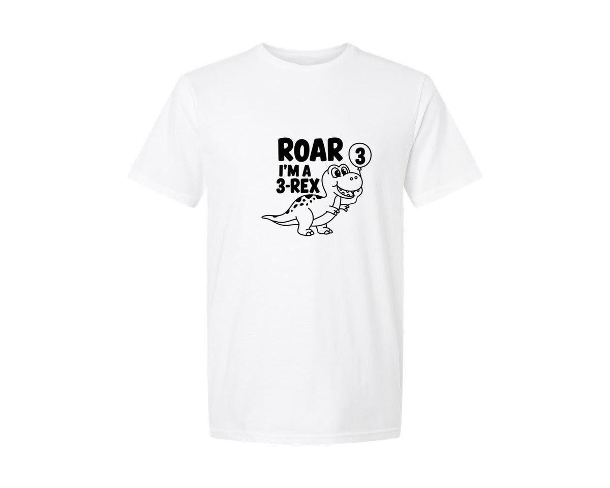 brand:Generic|color:White|3 Rex Dinosaur Birthday Graphic T-Shirt