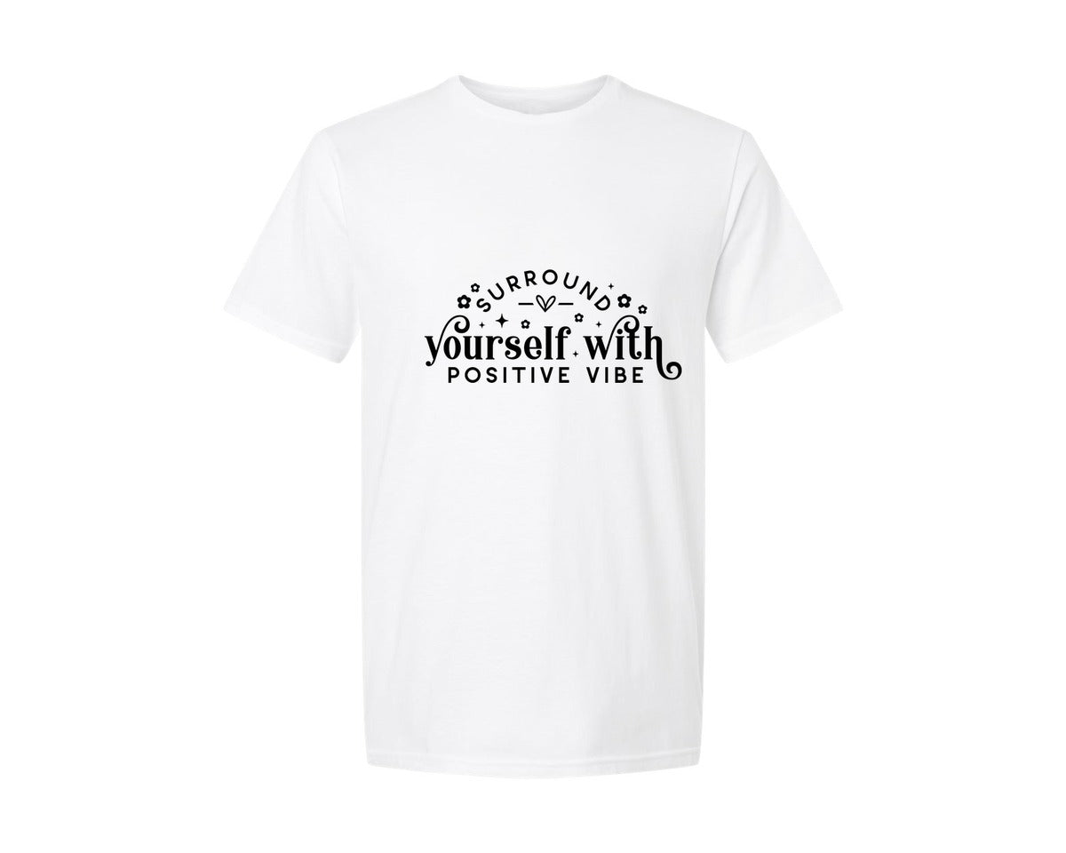 brand:Generic|color:White|Surround Yourself With Positive Vibe 14 Graphic T-Shirt