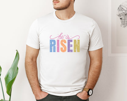 brand:Bella Canvas|color:White|He Is Risen Free Easter Design 2 Graphic T-Shirt