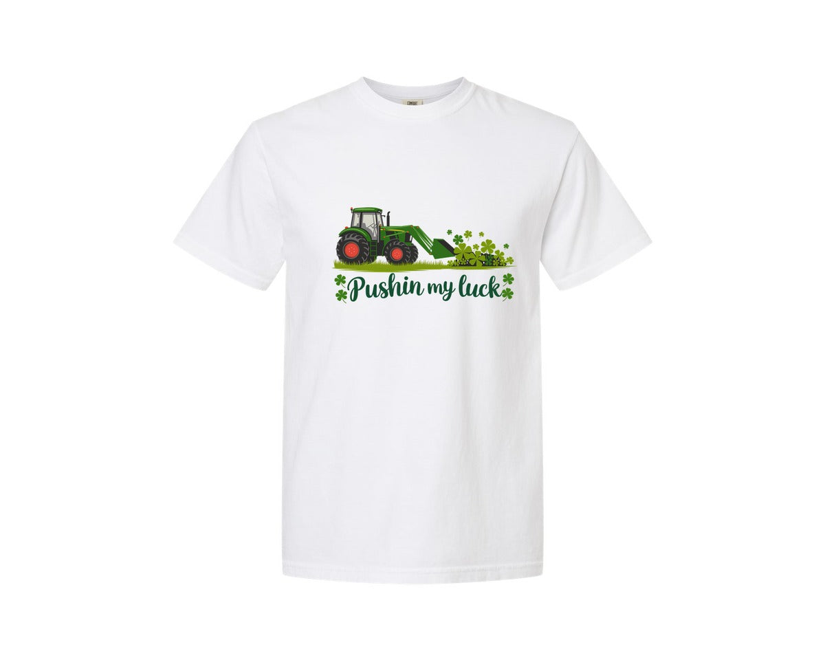brand:Comfort Colors|color:White|Pushin My Luck St Patricks Day 3 Graphic T-Shirt