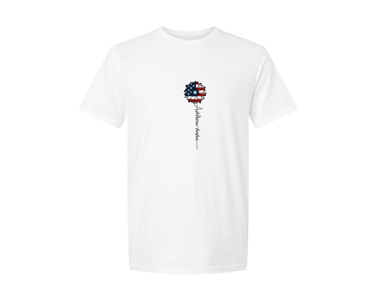 brand:Generic|color:White|American Mama Sunflower 4Th Of July Graphic T-Shirt