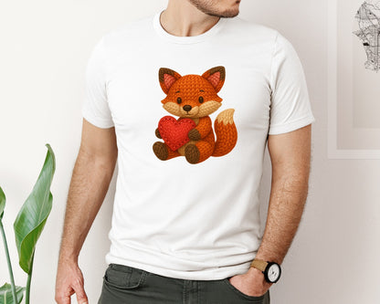 brand:Bella Canvas|color:White|Faux Crochet Fox Cute Valentine Graphic T-Shirt