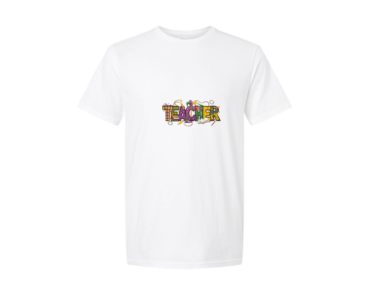 brand:Generic|color:White|Teacher Mardi Gras T Shirt 2 Graphic T-Shirt