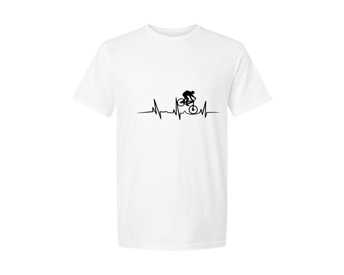 brand:Generic|color:White|Mountain Bike Heartbeat Mtb Downhill Graphic T-Shirt
