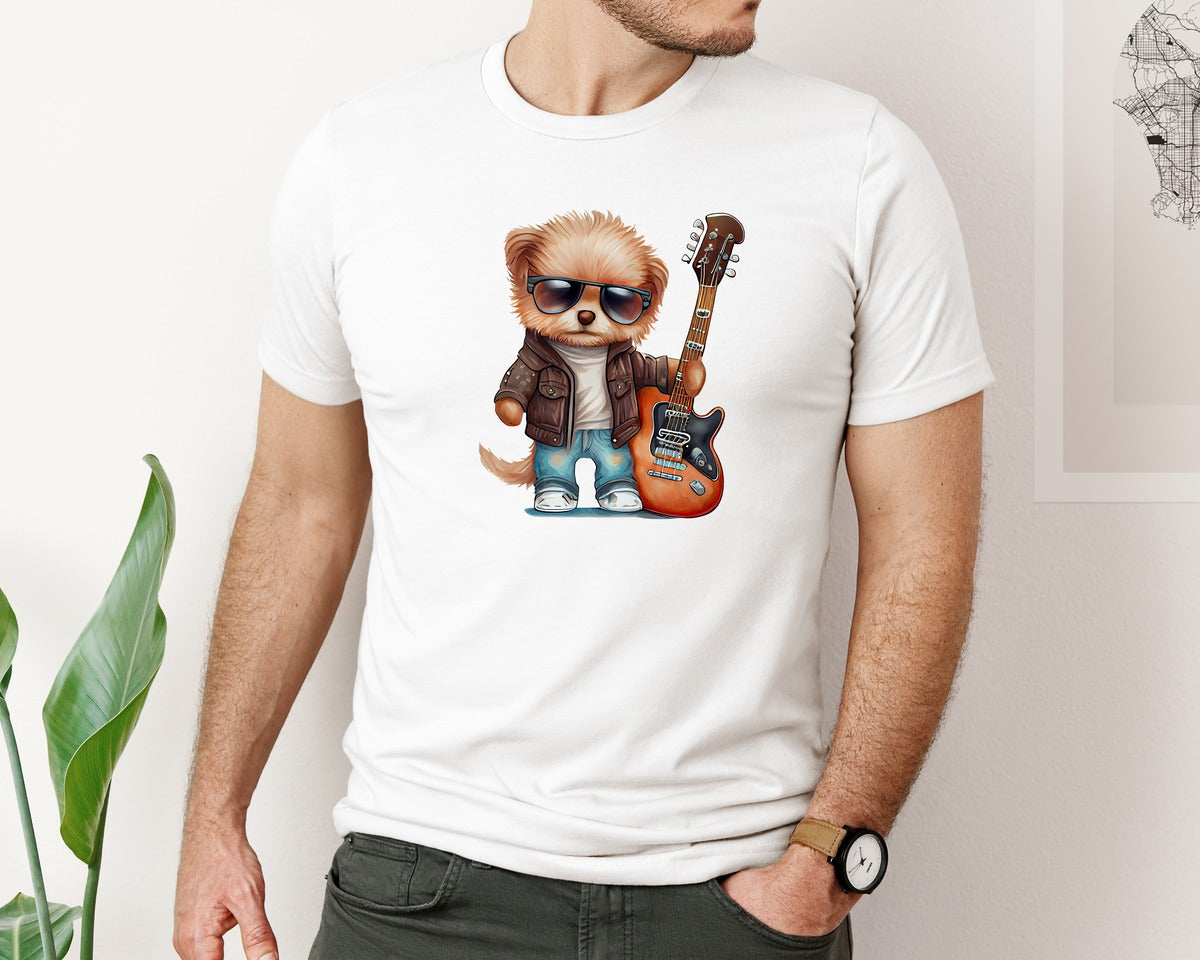 brand:Bella Canvas|color:White|Rocknroll Puppy Graphic T-Shirt
