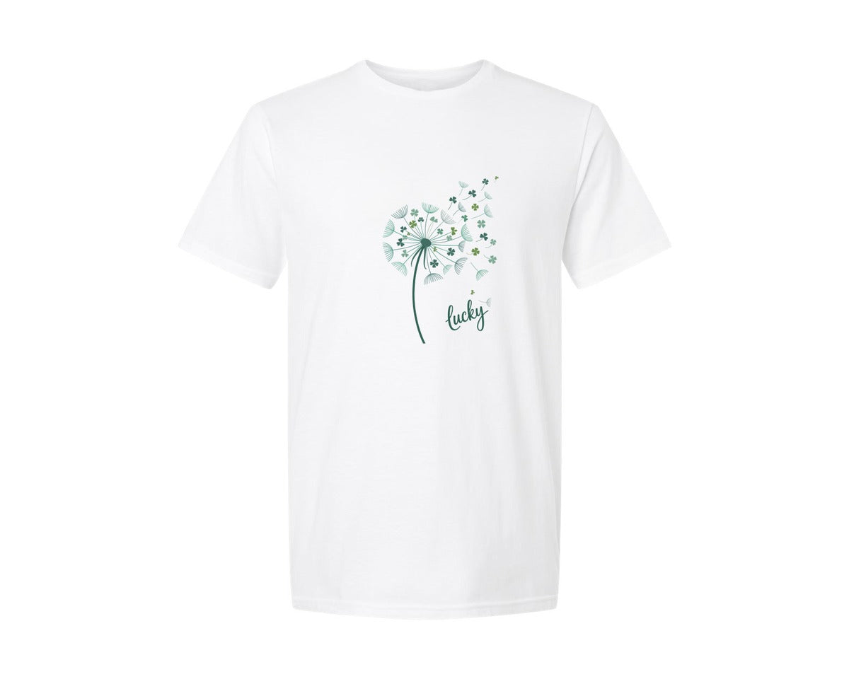 brand:Generic|color:White|St Patricks Day Dandelion Shamrock 3 Graphic T-Shirt