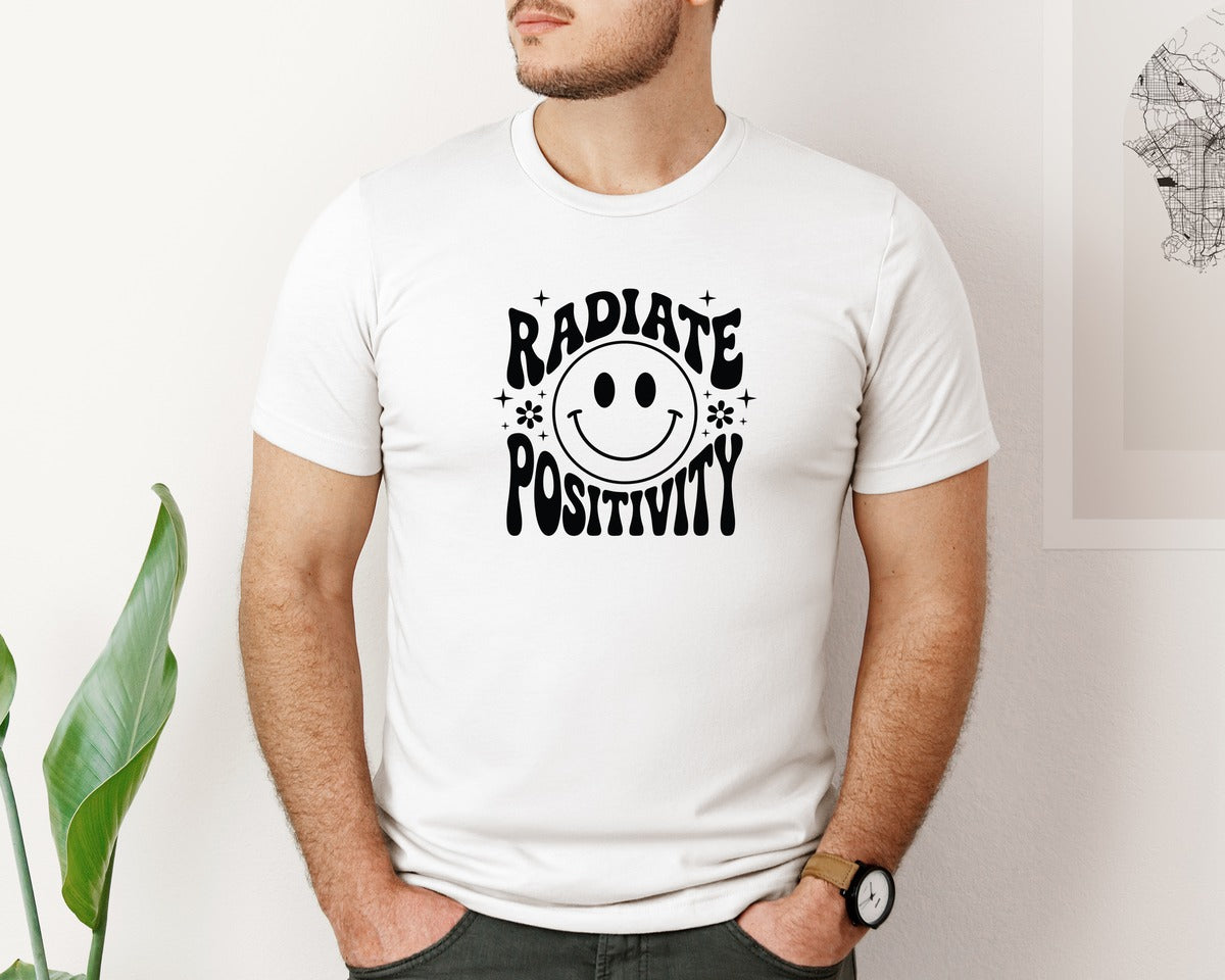 brand:Bella Canvas|color:White|Radiate Positivity Svghappy Face Design Graphic T-Shirt