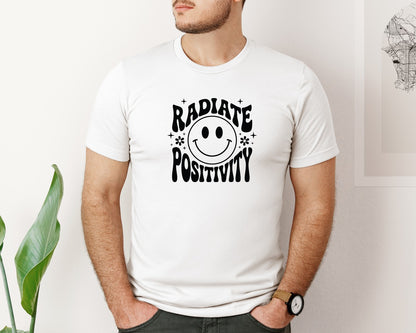 brand:Bella Canvas|color:White|Radiate Positivity Svghappy Face Design Graphic T-Shirt