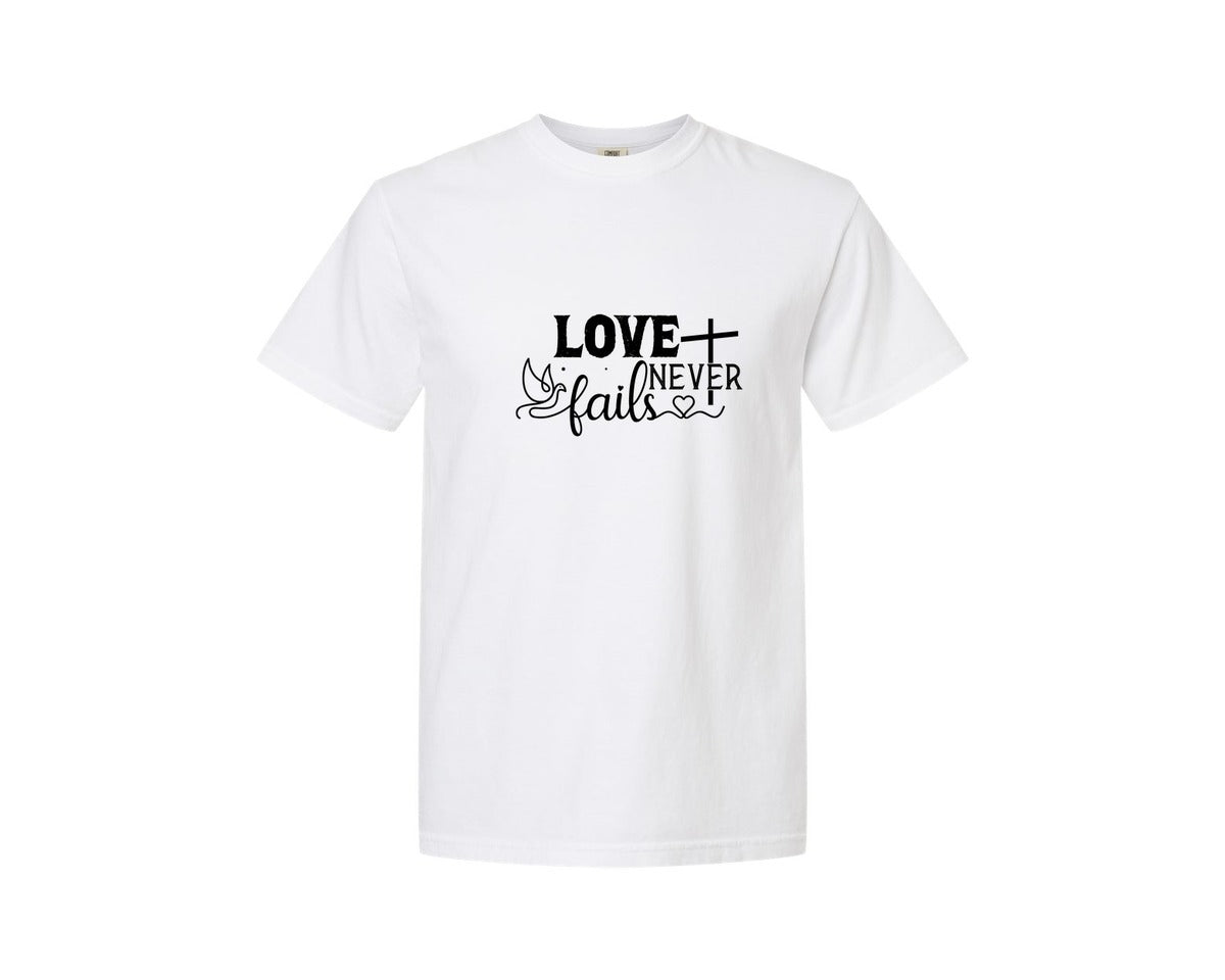 brand:Comfort Colors|color:White|Love Never Fails Sleeve Svgbible Quotes Graphic T-Shirt