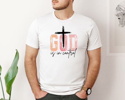 brand:Bella Canvas|color:White|God Is In Control Christian Graphic T-Shirt