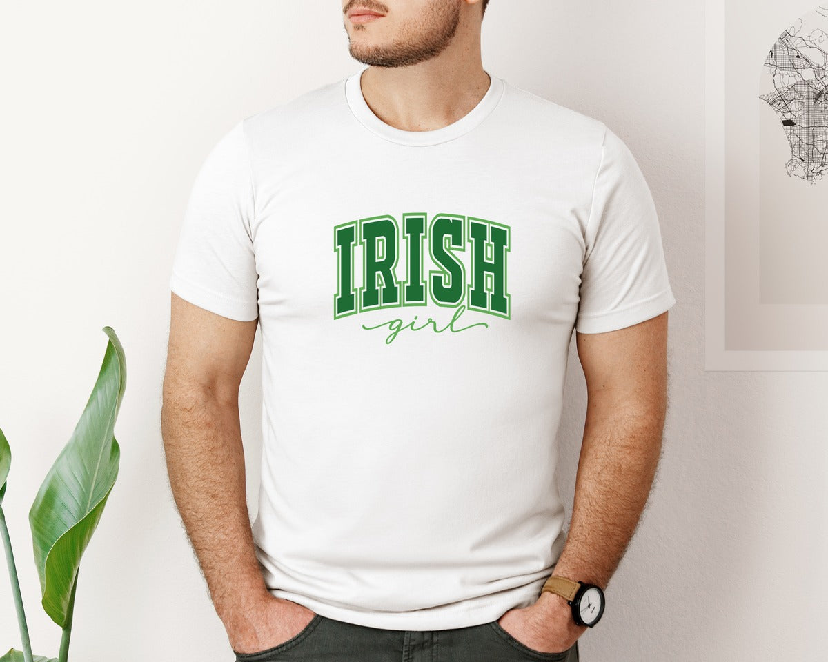 brand:Bella Canvas|color:White|Retro Varsity Irish Girl Irish Graphic T-Shirt