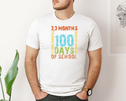brand:Bella Canvas|color:White|Vintage 100 Days Of School Sweatshirt Graphic T-Shirt