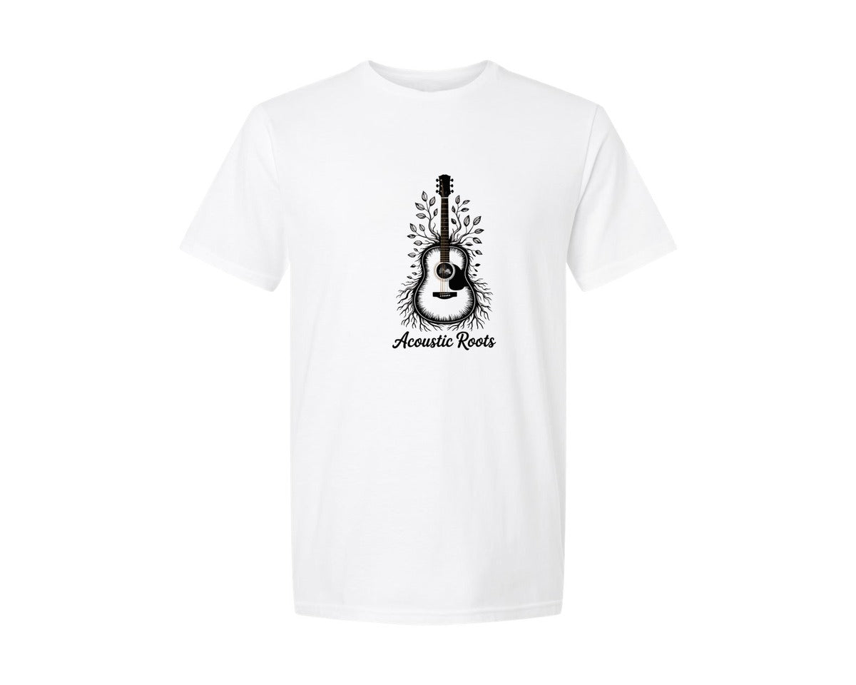 brand:Generic|color:White|Acoustic Guitar With Roots And Leaves Graphic T-Shirt