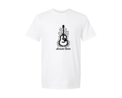 brand:Generic|color:White|Acoustic Guitar With Roots And Leaves Graphic T-Shirt