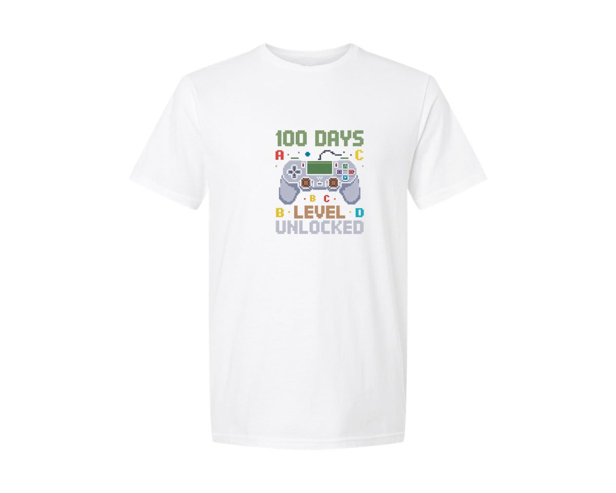brand:Generic|color:White|100 Days Level Unlocked Graphic T-Shirt