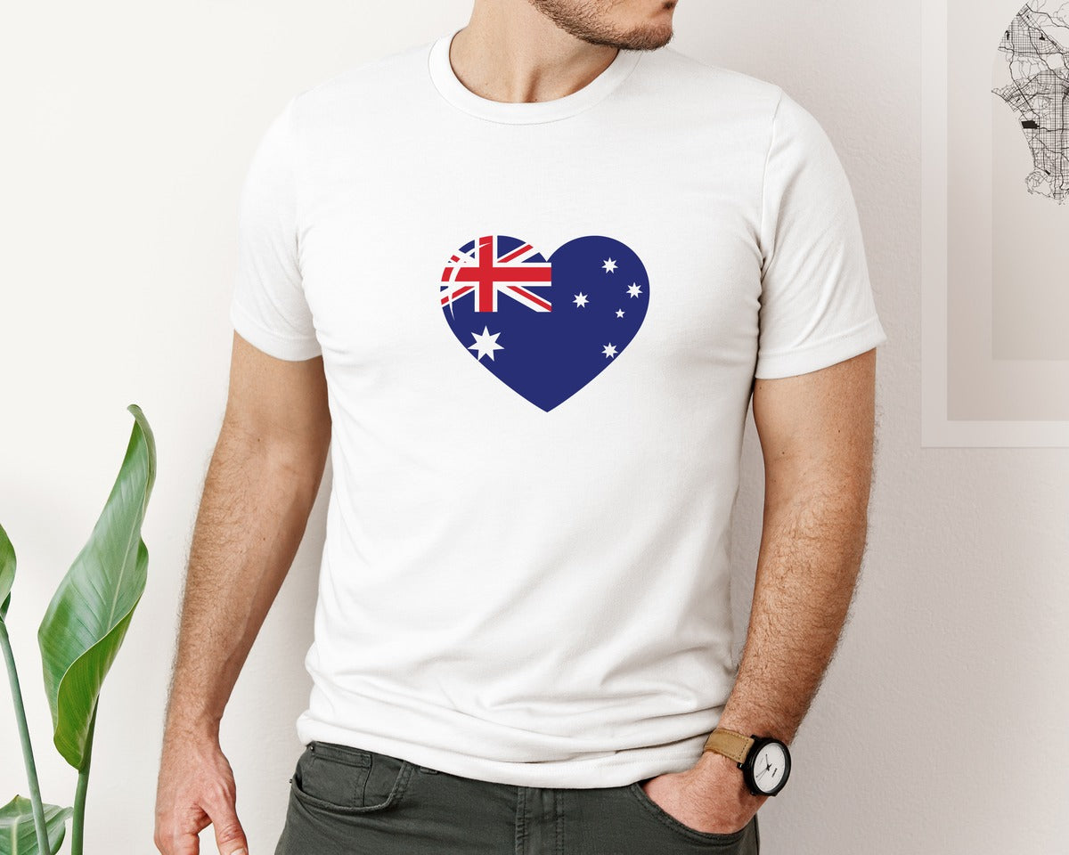 brand:Bella Canvas|color:White|Australian Flag Heart Love Design Graphic T-Shirt