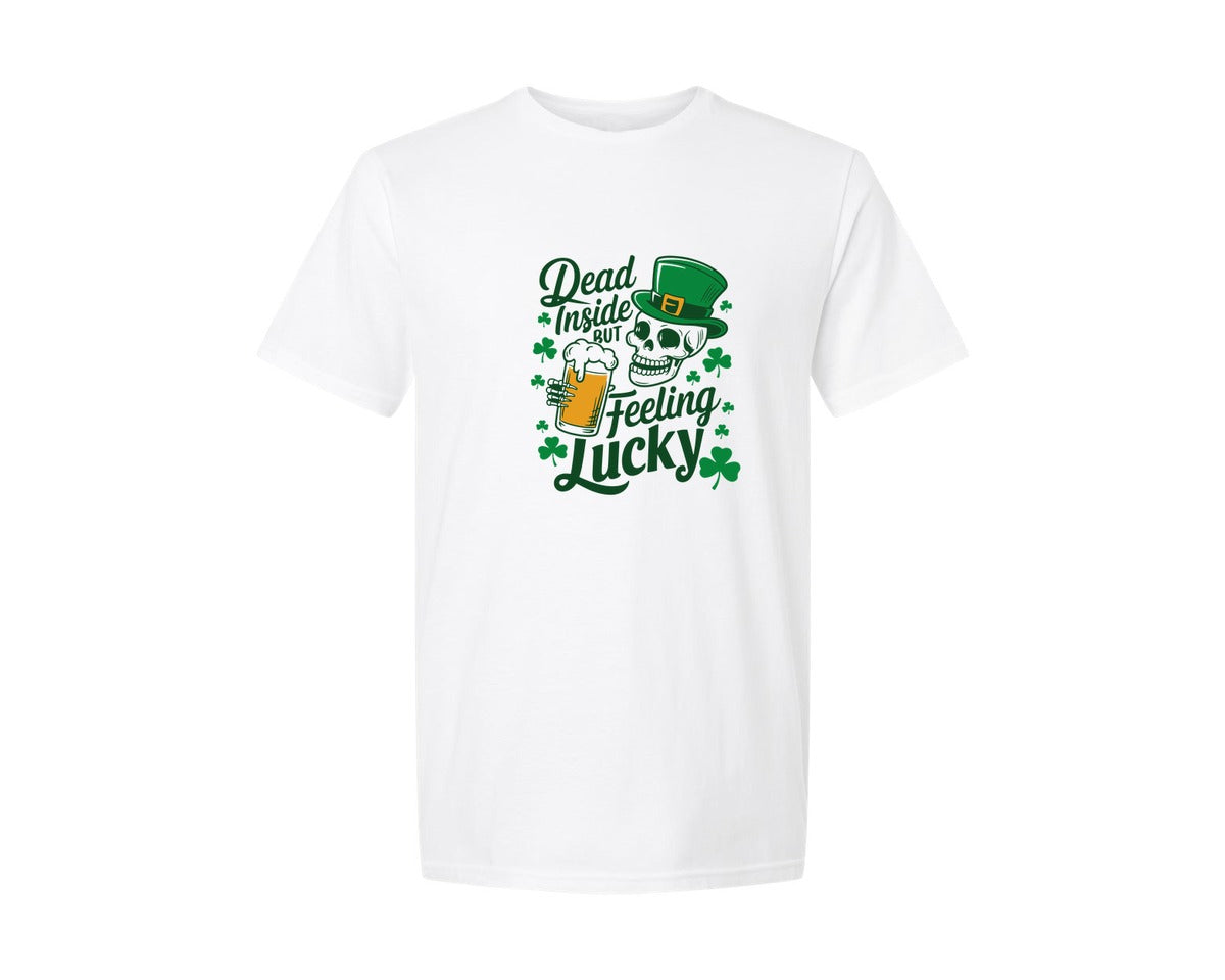 brand:Generic|color:White|Dead Inside But Lucky Irish Day Graphic T-Shirt