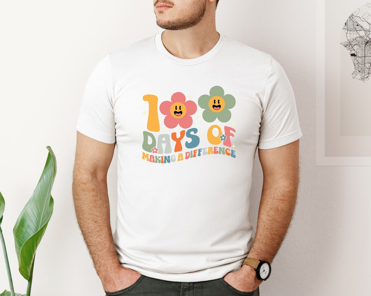 brand:Bella Canvas|color:White|100 Days Of Making A Difference School 2 Graphic T-Shirt