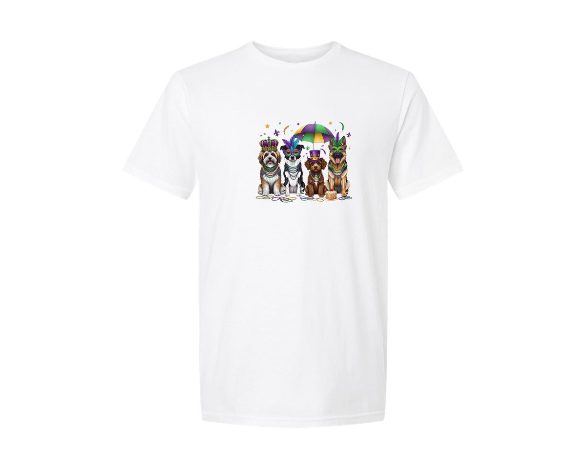 brand:Generic|color:White|Mardi Gras Dogs Graphic T-Shirt