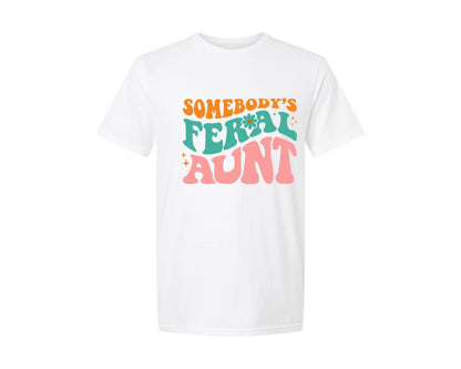 brand:Generic|color:White|Somebodys Feral Aunt Retro T Shirt Graphic T-Shirt