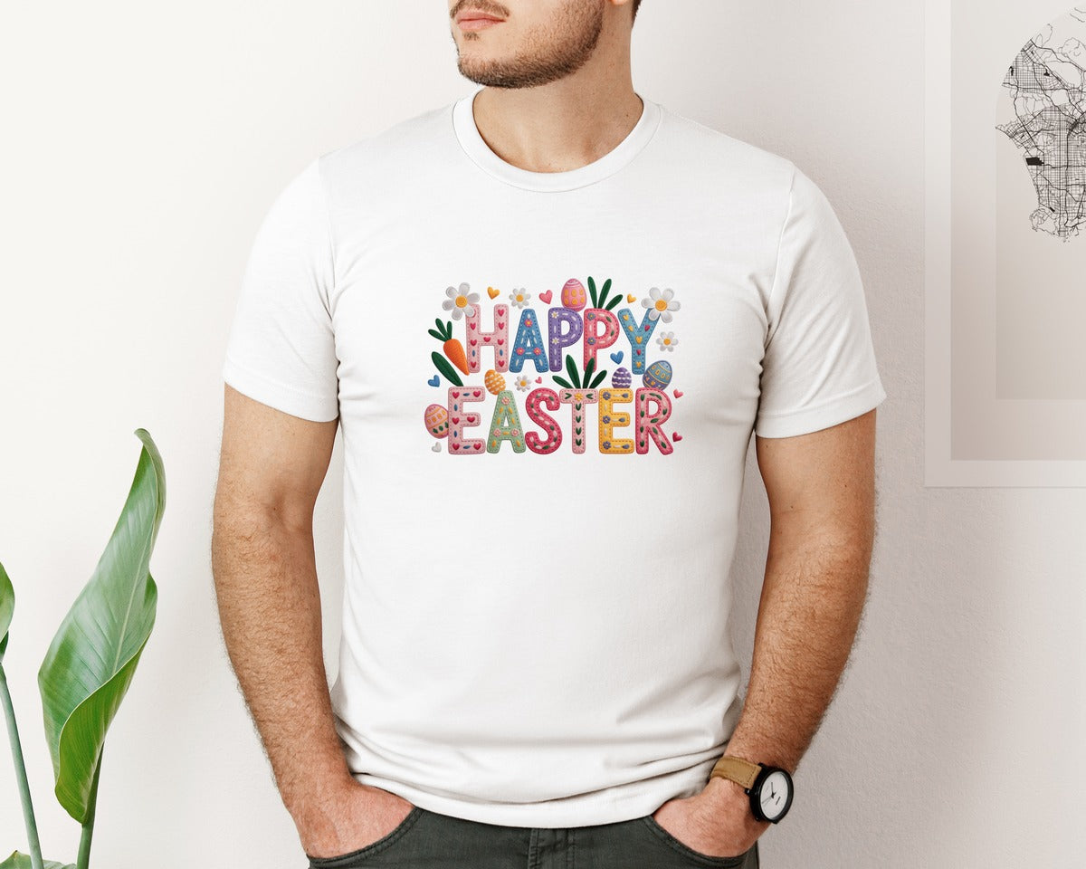 brand:Bella Canvas|color:White|Latch Yarn Happy Easter 12 Graphic T-Shirt