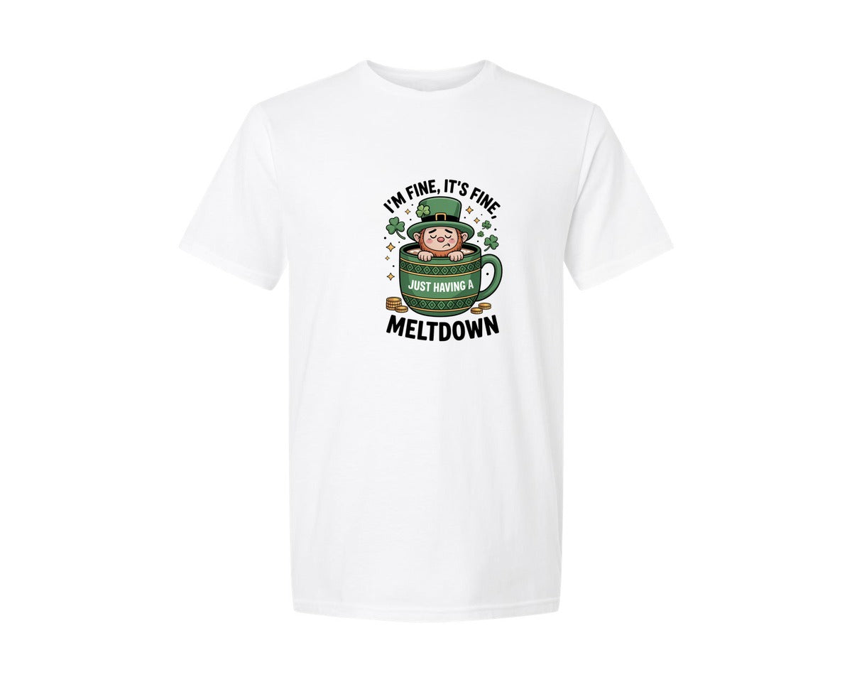 brand:Generic|color:White|Im Fine Leprechaun Meltdown Shirt Graphic T-Shirt