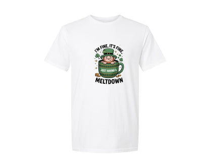 brand:Generic|color:White|Im Fine Leprechaun Meltdown Shirt Graphic T-Shirt