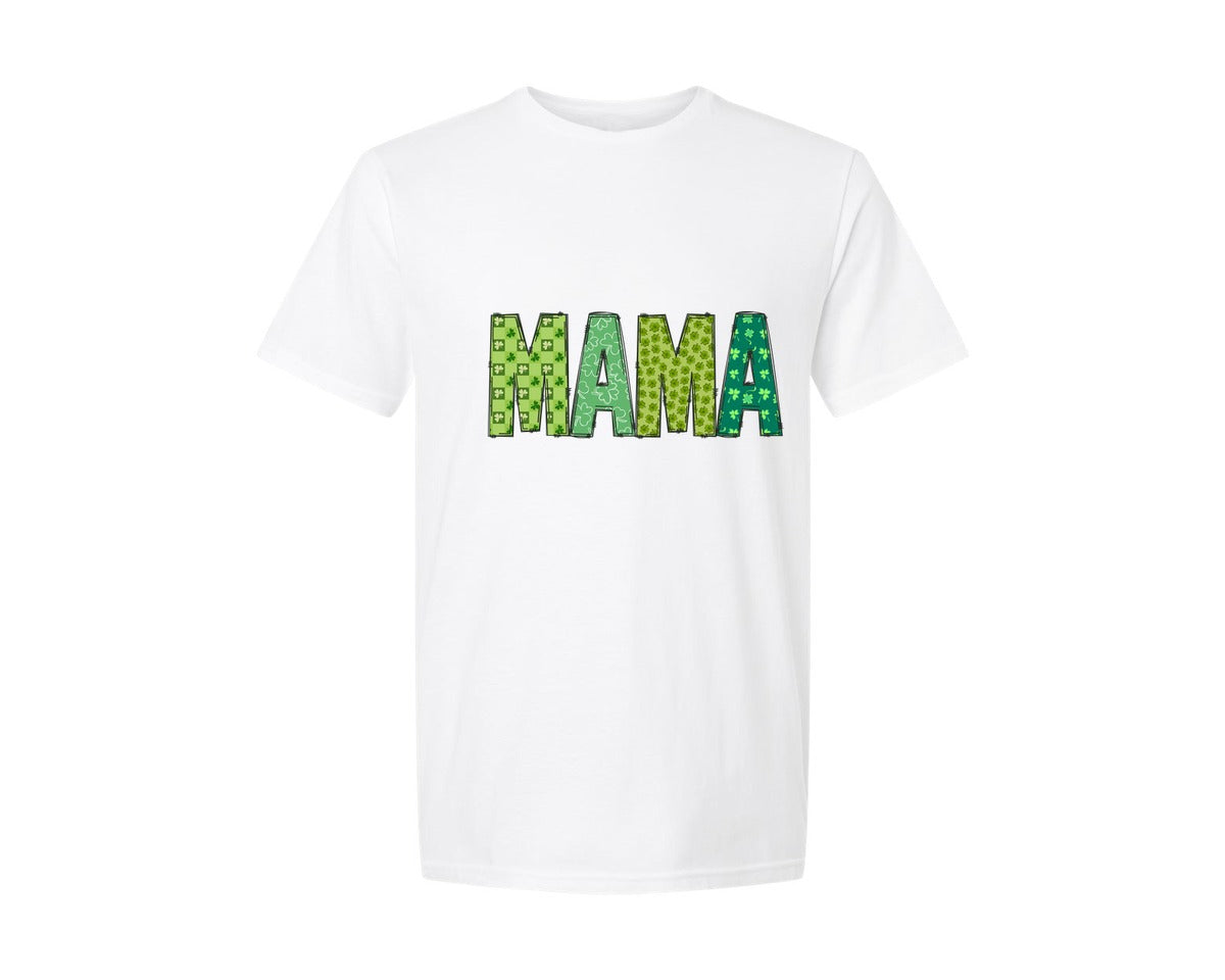brand:Generic|color:White|Mama St Patricks Day Lucky Mama Doodle Graphic T-Shirt