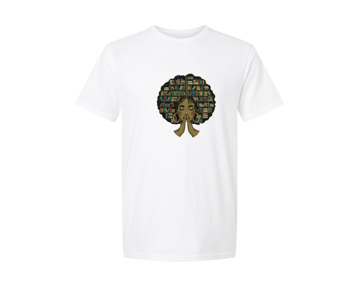 brand:Generic|color:White|Afro Black Girl Book Lover Librarian Graphic T-Shirt