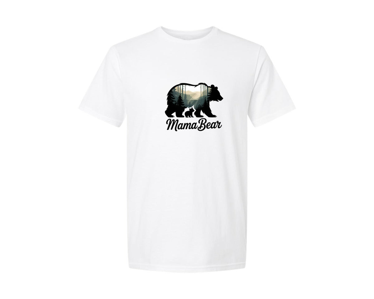 brand:Generic|color:White|Mama Bear Baby Nature Silhouette Graphic T-Shirt