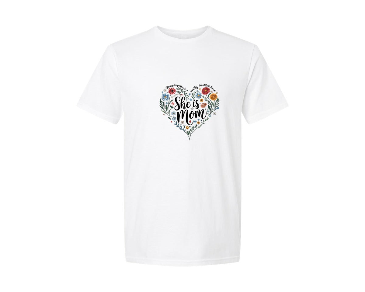 brand:Generic|color:White|She Is Mom Flowers Heart Mothers Day Graphic T-Shirt