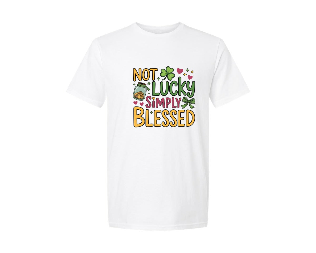 brand:Generic|color:White|Not Lucky Simply Blessedpng Retro Graphic T-Shirt