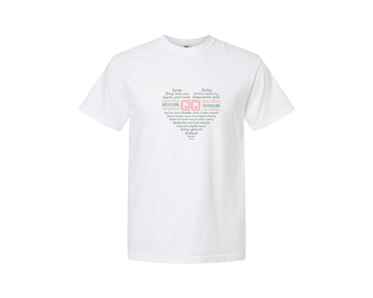 brand:Comfort Colors|color:White|Gigi Heart Shape Mothers Day Heart 3 Graphic T-Shirt