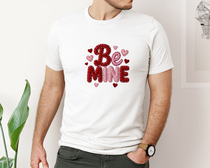 brand:Bella Canvas|color:White|Latch Hook Valentines Yarn Be Mine Graphic T-Shirt