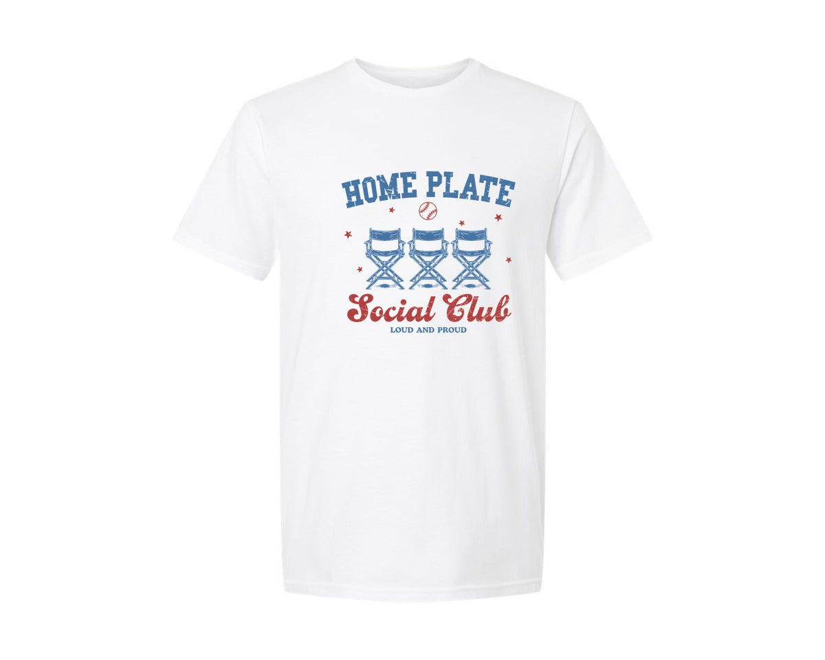 brand:Generic|color:White|Vintage Baseball Home Plate Social Club Graphic T-Shirt
