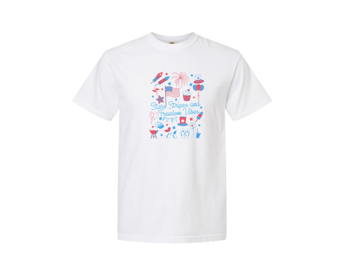 brand:Comfort Colors|color:White|America Doodles Patriotic Shirt Graphic T-Shirt