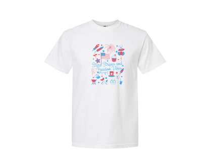 brand:Comfort Colors|color:White|America Doodles Patriotic Shirt Graphic T-Shirt