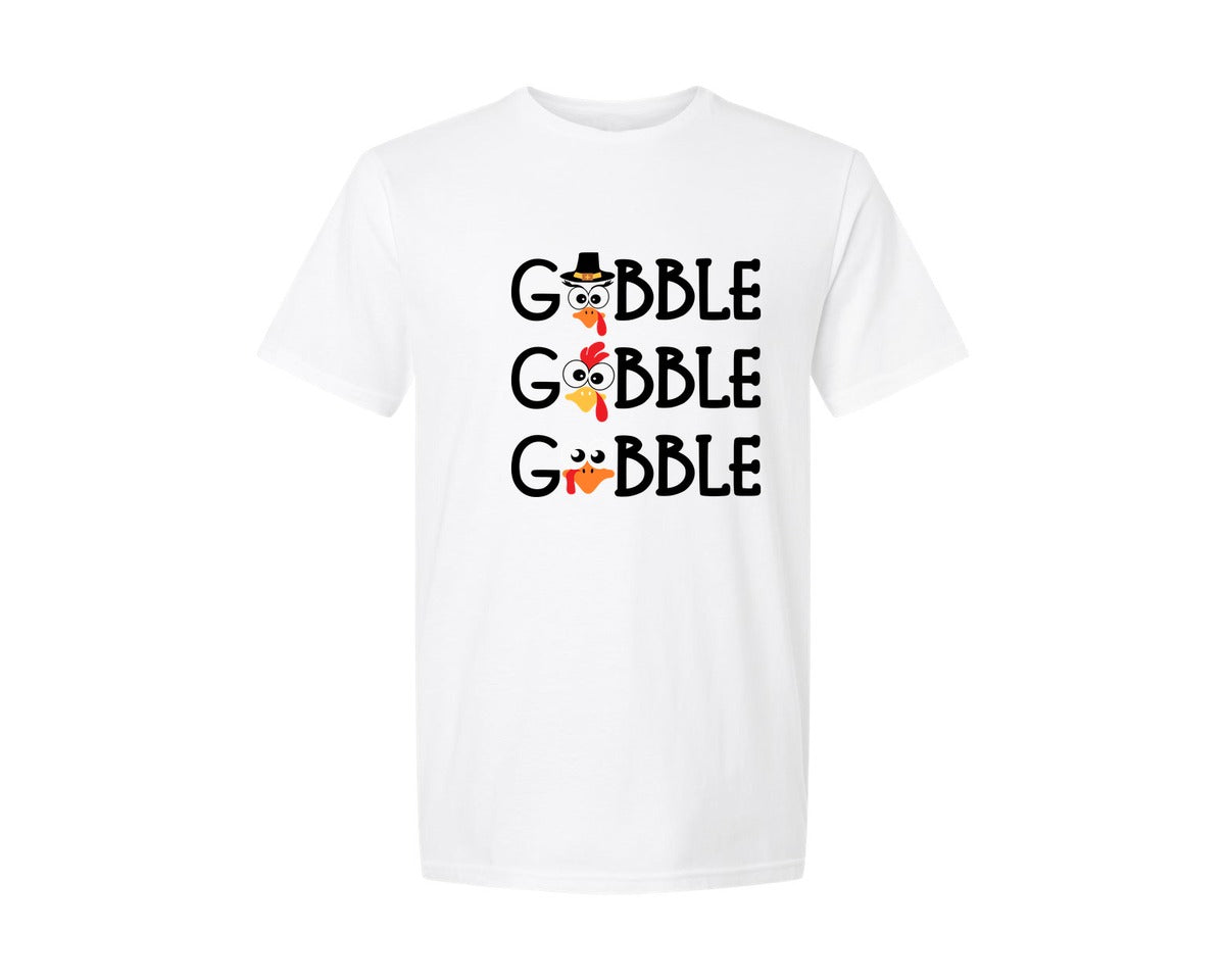 brand:Generic|color:White|Gobble Gobble Gobble Turkey Faces For O Graphic T-Shirt