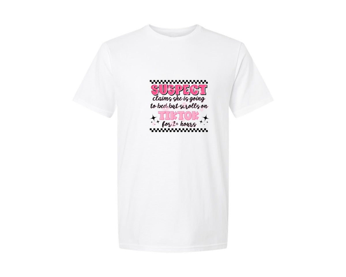 brand:Generic|color:White|Suspect Claims She Is Going To Bed Graphic T-Shirt