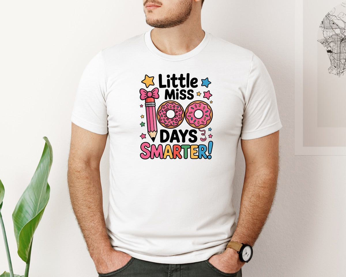 brand:Bella Canvas|color:White|Cute 100 Days Of School Girl Design Graphic T-Shirt