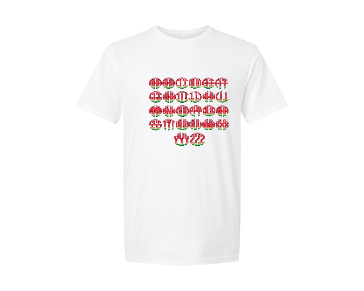 brand:Generic|color:White|Glitter Watermelon Handdraw Monogram Set Graphic T-Shirt