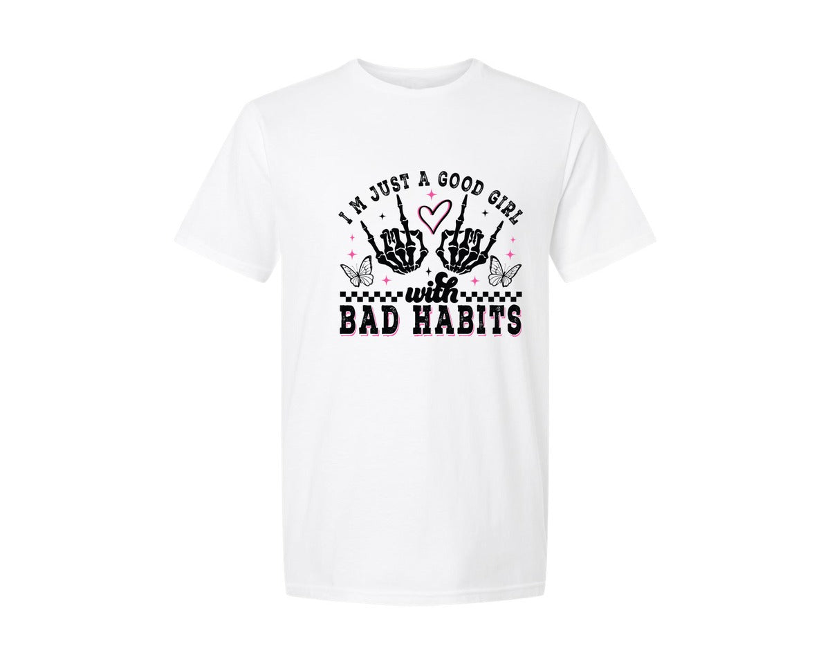 brand:Generic|color:White|Good Girl With Bad Habits 2 Graphic T-Shirt