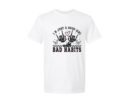 brand:Generic|color:White|Good Girl With Bad Habits 2 Graphic T-Shirt
