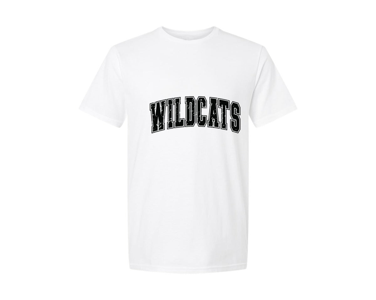 brand:Generic|color:White|Distressed Wildcats Retro Varsity Graphic T-Shirt