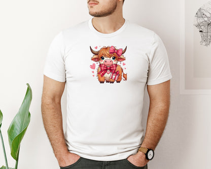 brand:Bella Canvas|color:White|Valentines Day Cow Bow Illustration Graphic T-Shirt